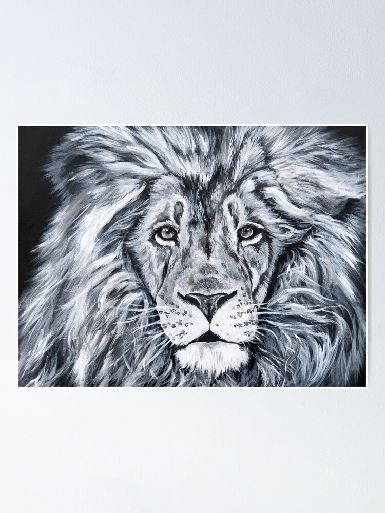 "Black and white lion " Poster by GuinesseyArt Redbubble