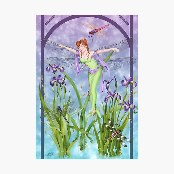 Dragonfly Dancing Fairy Iris Pond Photographic Print