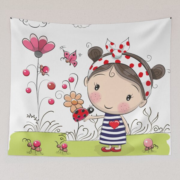 Item preview, flowers little girl, girl and ladybug on hand  designed and sold by Halalolo.