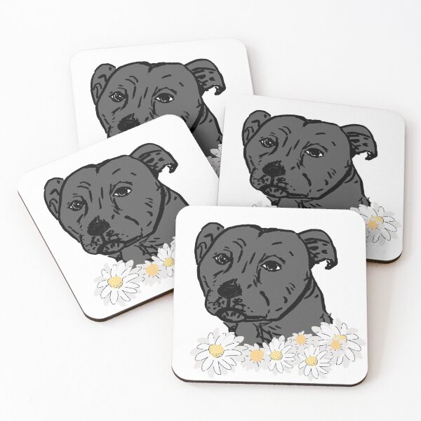 Item preview, sraffordshire bull terrier with flowers designed and sold by NinaBetterNot.