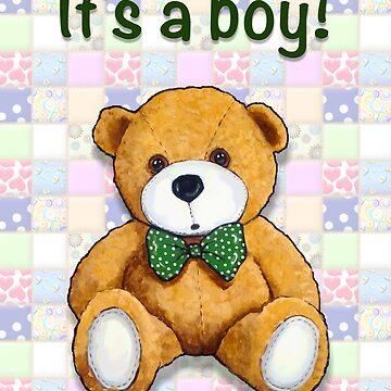 Cute Teddy Bear, Original Painting, Polka Dotted Bow Tie | Art Print