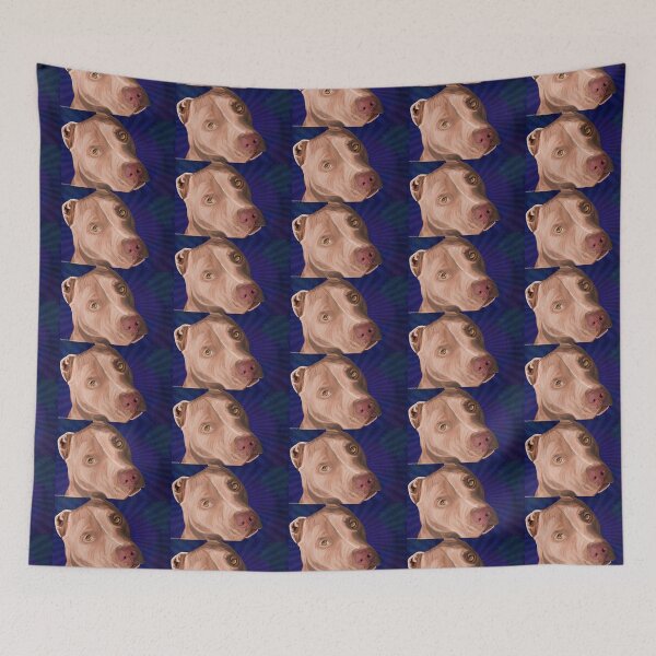 Item preview, Red Nose Pit Bull Painted on Blue Background designed and sold by ibadishi.
