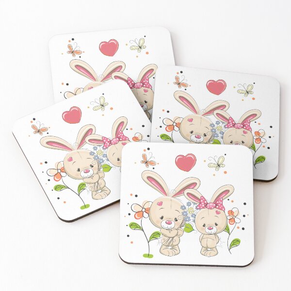 Item preview, two brown bears s, European rabbit Birthday graphy Illustration, cartoon rabbit and flowers designed and sold by Halalolo.