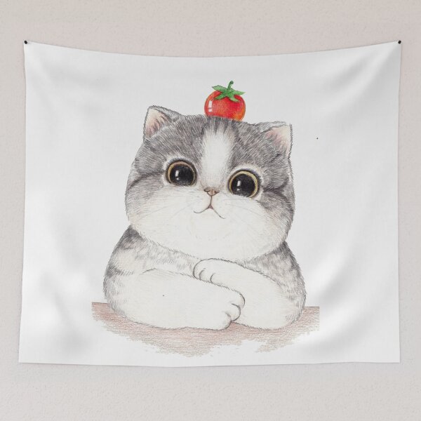 Item preview, Cat Cartoon Drawing Illustration, Big cat face painted, white kitten illustration designed and sold by Halalolo.