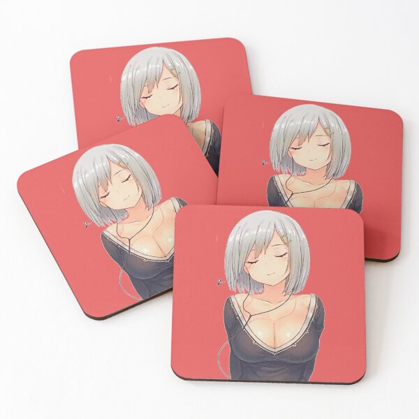 Cute anime blond girl Hamakaze listening to the music. | Music girl with dyed hair. | Hamakaze from Kantai collection, kancolle. Coasters (Set of 4)