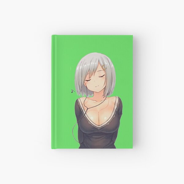 Cute anime blond girl Hamakaze listening to the music. | Music girl with dyed hair. | Hamakaze from Kantai collection, kancolle. Hardcover Journal