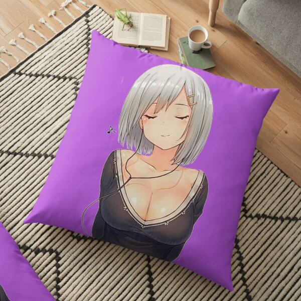 Cute anime blond girl Hamakaze listening to the music. | Music girl with dyed hair. | Hamakaze from Kantai collection, kancolle. Floor Pillow