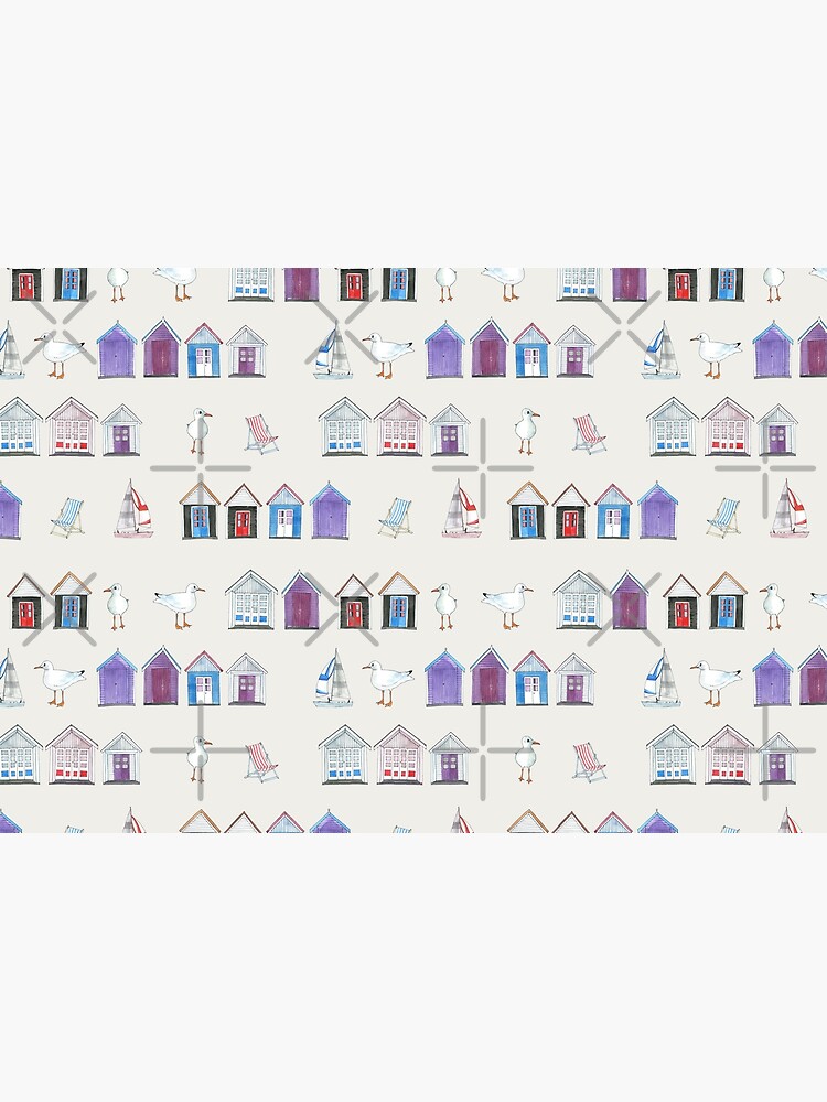 Beach Huts, Bournemouth - on grey - original watercolour pattern by Cecca Designs by Cecca-Designs