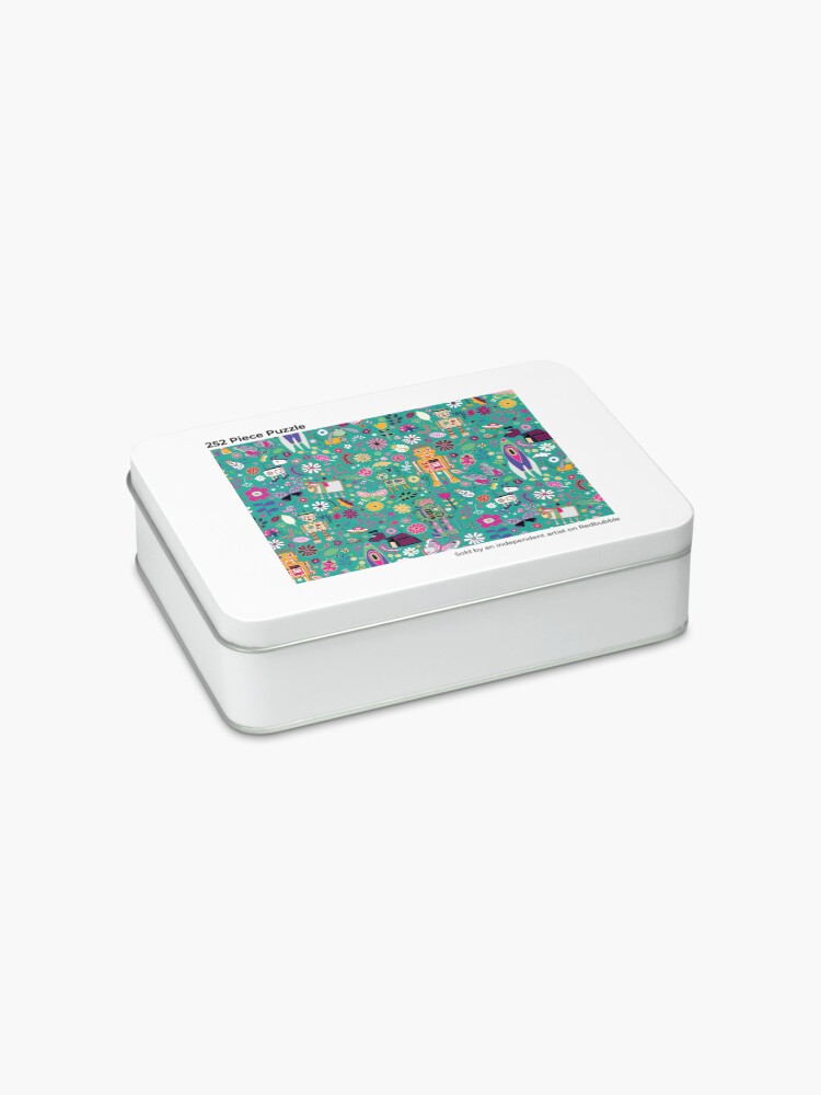 Alternate view of Electric Dreams - pink and turquoise - floral robot fun pattern by Cecca Designs Jigsaw Puzzle