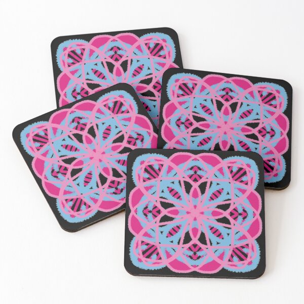 Item preview, Pink and Blue Flower Tile on Black Background designed and sold by cosmicmouse.
