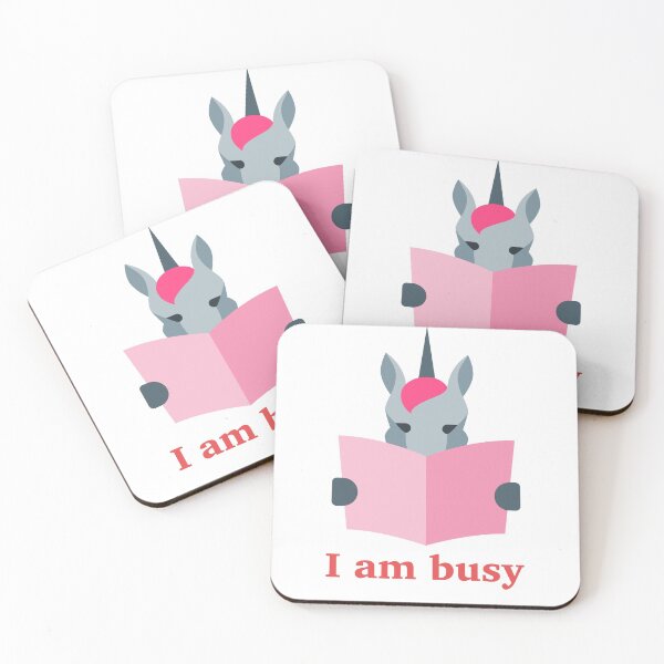 Item preview, unicorn horse sitting and reading pink book and i am busy designed and sold by abhishekarts.