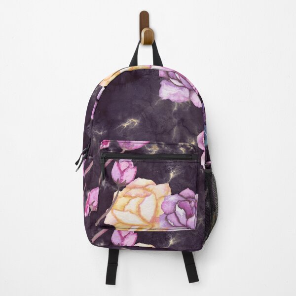 Item preview, Dark Purple Marbled Print with Watercolor Purple Flowers designed and sold by WOW TeesAndThings.