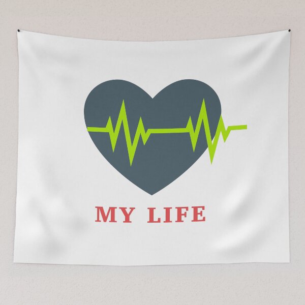 Item preview, ECG green line with dark blue heart my life quote designed and sold by abhishekarts.