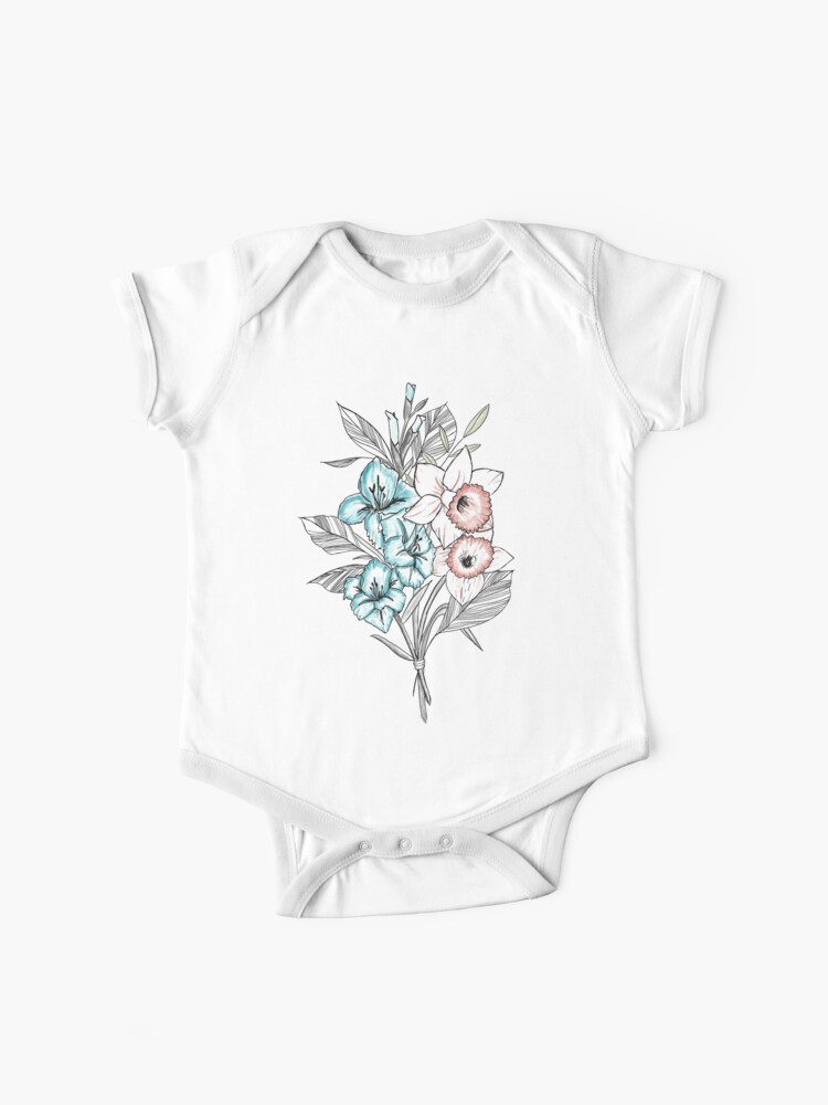 Thumbnail 1 of 2, Baby One-Piece, Gladiolus and Daffodils designed and sold by Laura Maxwell.