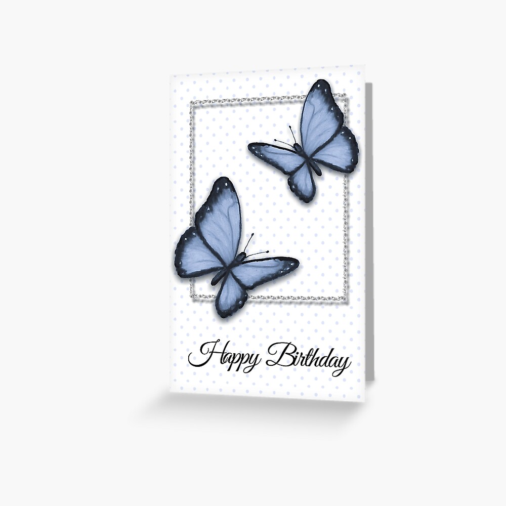 Carte De Vœux Joyeux Anniversaire Avec Des Papillons Bleus Et De Petits Points Par Joyce Redbubble
