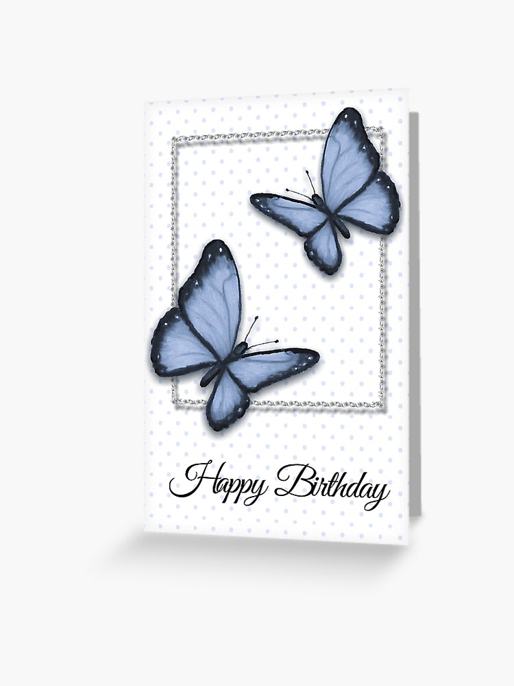 Carte De Vœux Joyeux Anniversaire Avec Des Papillons Bleus Et De Petits Points Par Joyce Redbubble