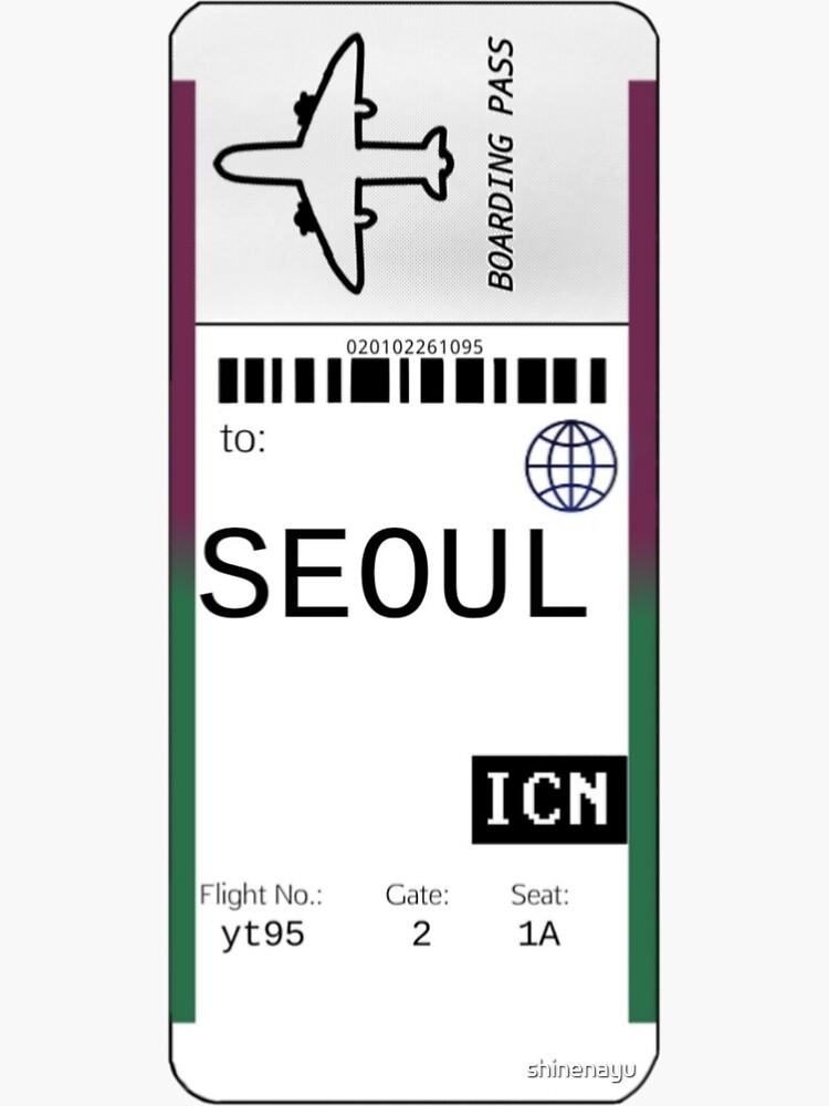 Plane Ticket To Seoul Korea Sticker For Sale By Shinenayu Redbubble   Bg,f8f8f8 Flat,750x,075,f Pad,750x1000,f8f8f8 