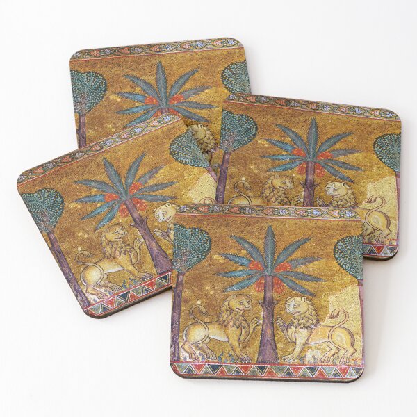Item preview, MEDIEVAL MOSAICS FROM THE PALACE OF NORMANS SICILY ,COUPLE OF LIONS IN GOLD designed and sold by BulganLumini.