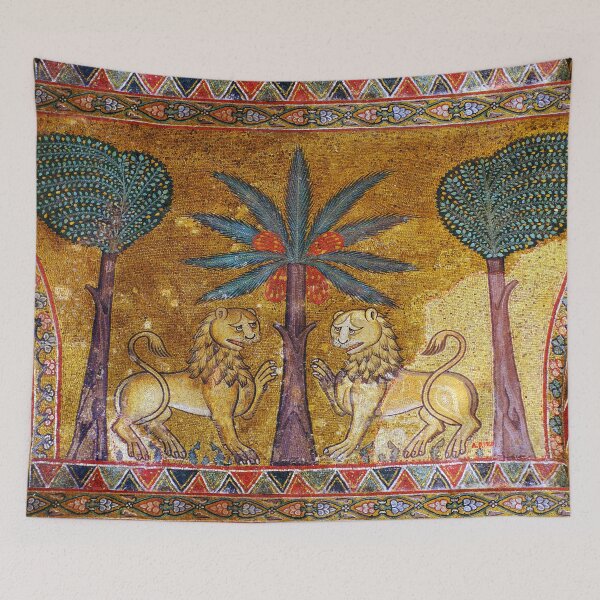 Item preview, MEDIEVAL MOSAICS FROM THE PALACE OF NORMANS SICILY ,COUPLE OF LIONS IN GOLD designed and sold by BulganLumini.
