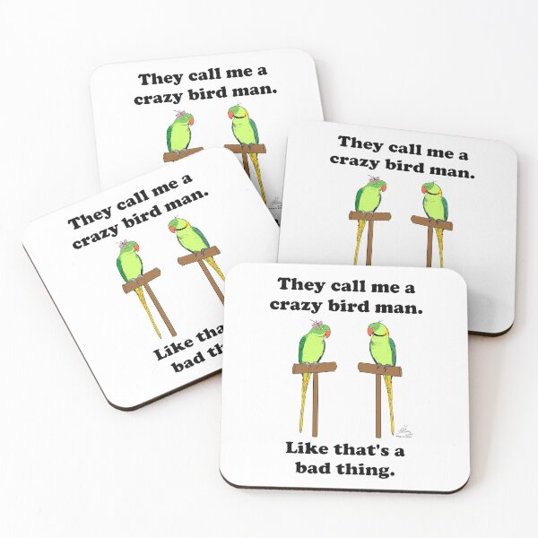 Item preview, Crazy Bird Man with Indian Ring Neck Parrots designed and sold by Laughing Parrot Studio.