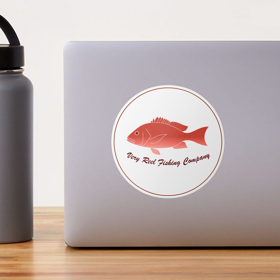Simple Fictional Fishing Company Logo Design (Red) Sticker for