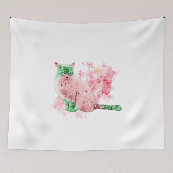 Item preview, Watermelon Pink Cute Cat and Cherry Blossom Flowers Sakura - Paws designed and sold by Jolly-Yosei.