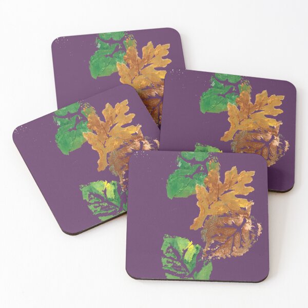 Item preview, Four Autumn Leaves, plum purple background designed and sold by djrunnels.