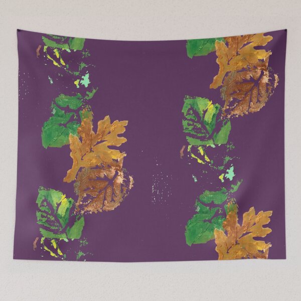 Item preview, Four Autumn Leaves, plum purple background designed and sold by djrunnels.