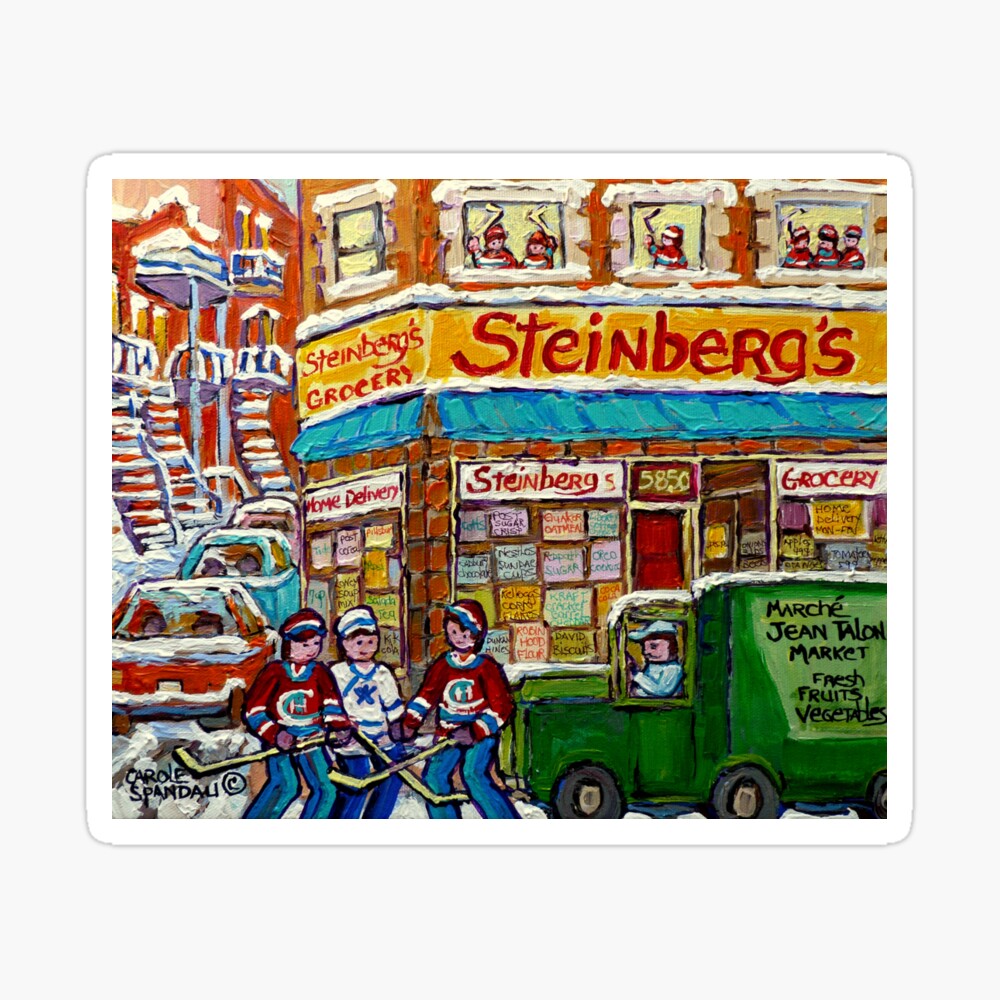 MONTREAL MEMORIES STEINBERGS GROCERY STORE VINTAGE MONTREAL HOCKEY STREET  SCENE Sticker for Sale by Carole Spandau | Redbubble