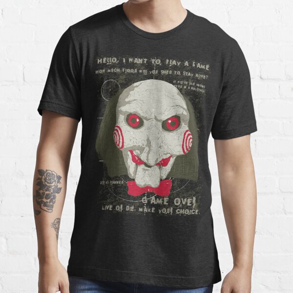Saw Horror Movie Jigsaw Puppet on Bike Learn to Play Games T-Shirt 