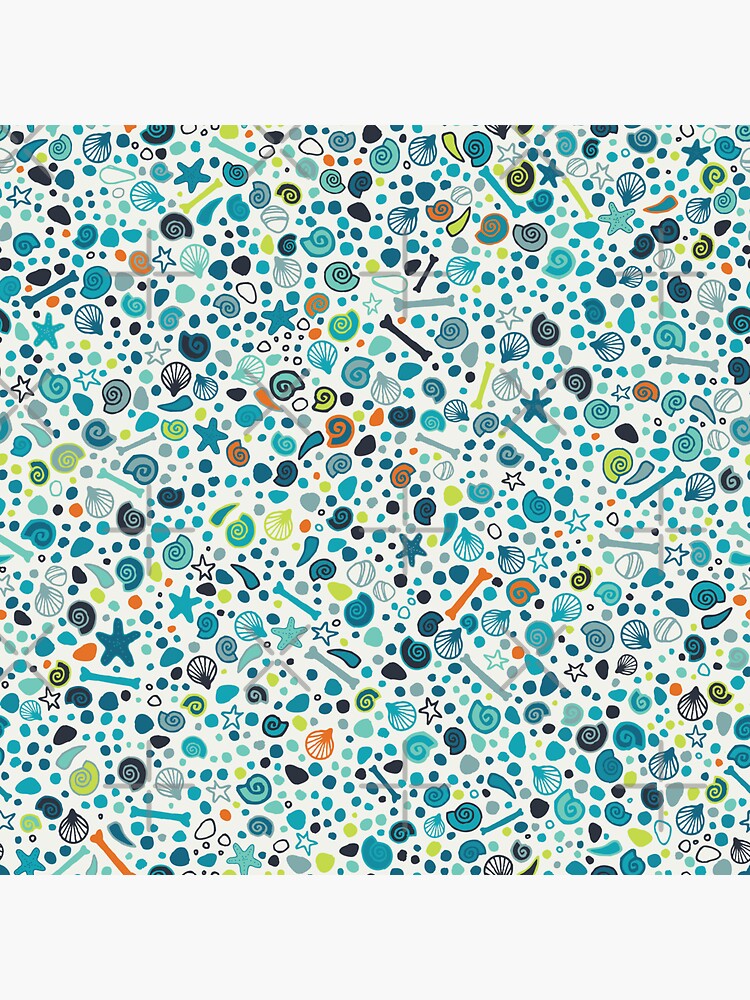Mini Fossils - Teal on white - fun pattern by Cecca Designs by Cecca-Designs