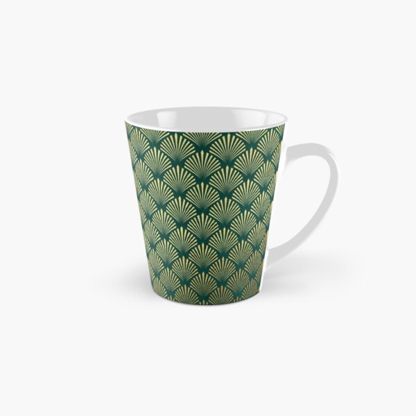 Elegant Green and Gold Art Deco Diamond Fan Pattern Tall Mug