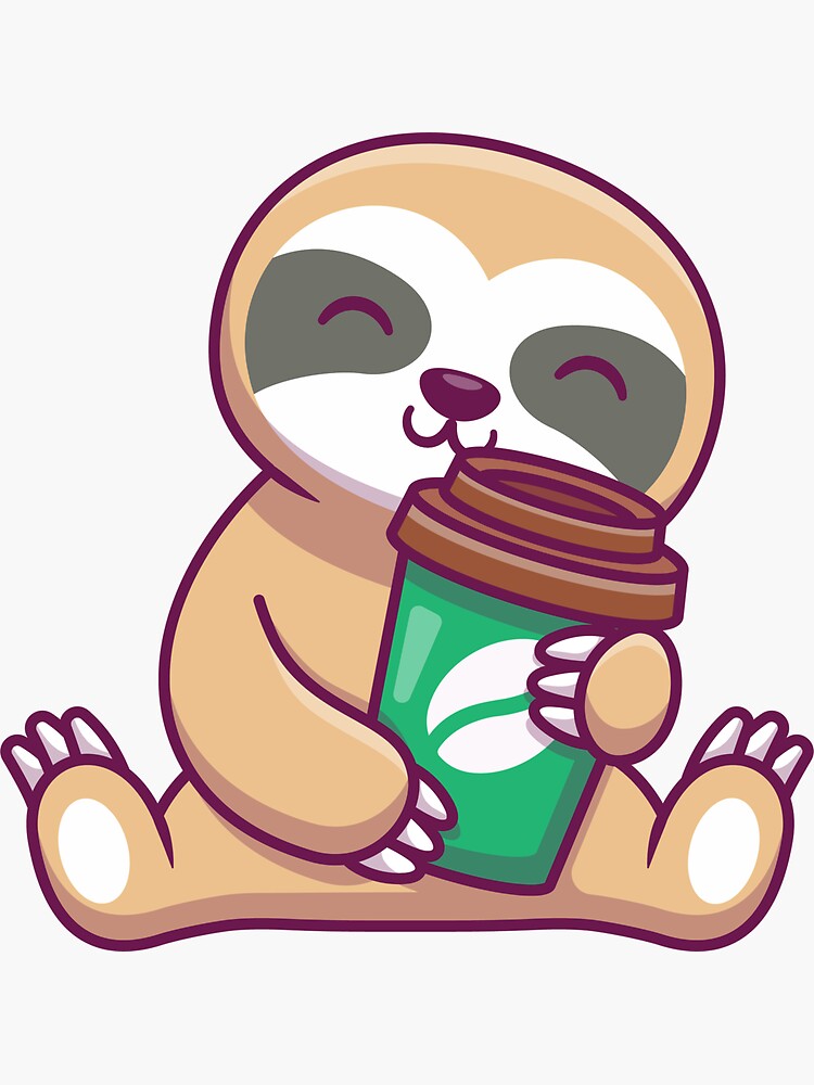 Cute Adorable Kawaii Happy Chibi Sloth with Coffee Cartoon Illustration ·  Creative Fabrica