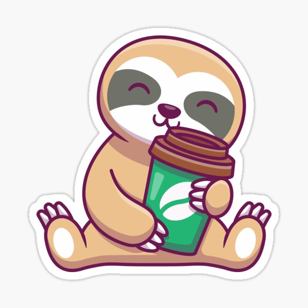 Cute sloth with coffee cartoon Sticker