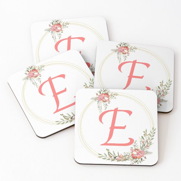 Item preview, Pink Coral Floral Wreath Bouquet Monogram Letter E designed and sold by TheFamilyVan.