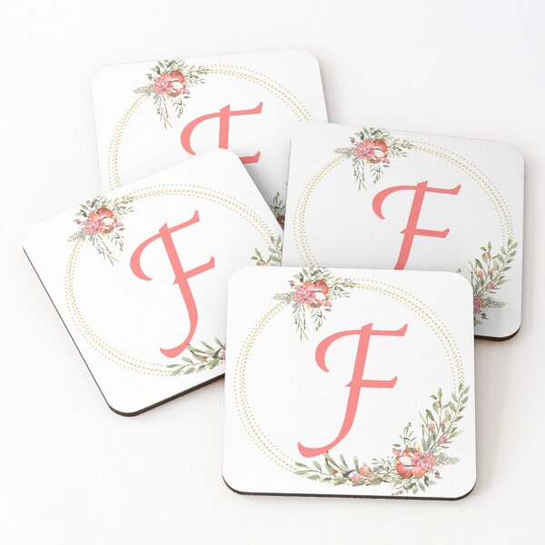 Item preview, Pink Coral Floral Wreath Bouquet Monogram Letter F designed and sold by TheFamilyVan.