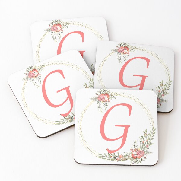 Item preview, Pink Coral Floral Wreath Bouquet Monogram Letter G designed and sold by TheFamilyVan.
