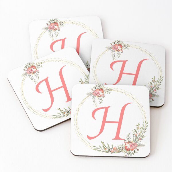 Item preview, Pink Coral Floral Wreath Bouquet Monogram Letter H designed and sold by TheFamilyVan.