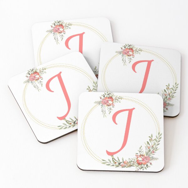Item preview, Pink Coral Floral Wreath Bouquet Monogram Letter J designed and sold by TheFamilyVan.