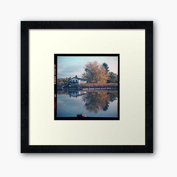 Item preview, House on the lake with tree in the fall and reflection on the water landscape square wall art home decor - La casa sul lago designed and sold by visionitaliane.