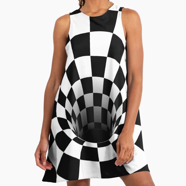 Optical Illusion Black Hole Checkerboard (Black/White) Black Hole A-Line Dress