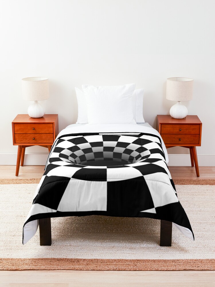 optical-illusion-black-hole-checkerboard-black-white-comforter-by-hyproinc-redbubble