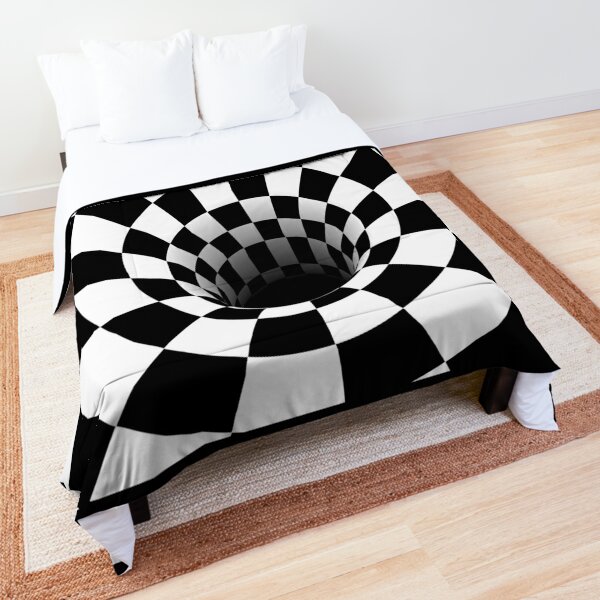 Optical Illusion Black Hole Checkerboard (Black/White) Comforter
