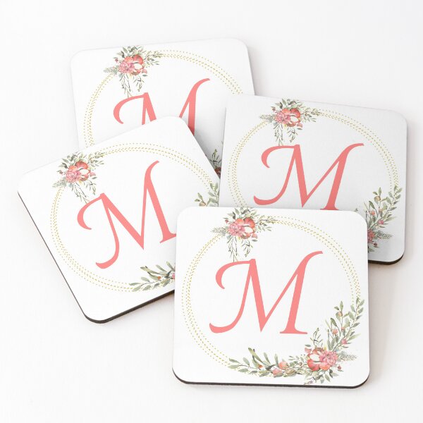 Item preview, Pink Coral Floral Wreath Bouquet Monogram Letter M designed and sold by TheFamilyVan.