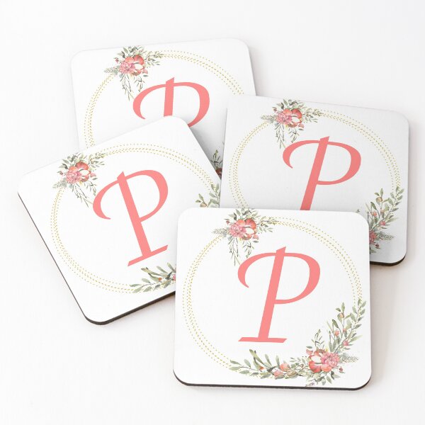 Item preview, Pink Coral Floral Wreath Bouquet Monogram Letter P designed and sold by TheFamilyVan.