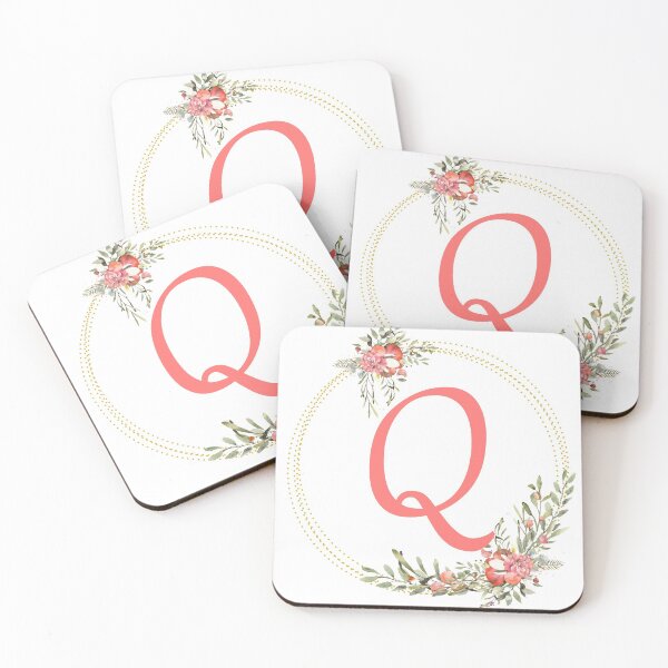 Item preview, Pink Coral Floral Wreath Bouquet Monogram Letter Q designed and sold by TheFamilyVan.