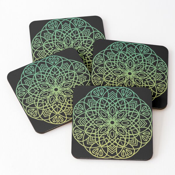 Item preview, Flower Mandala in Green-Yellow Gradient Black Background designed and sold by cosmicmouse.
