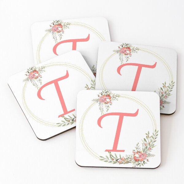 Item preview, Pink Coral Floral Wreath Bouquet Monogram Letter T designed and sold by TheFamilyVan.