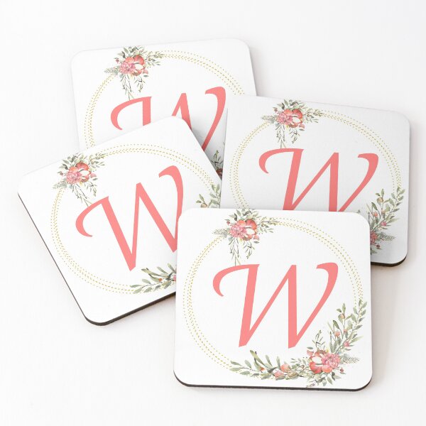 Item preview, Pink Coral Floral Wreath Bouquet Monogram Letter W designed and sold by TheFamilyVan.