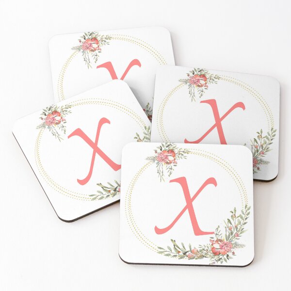 Item preview, Pink Coral Floral Wreath Bouquet Monogram Letter X designed and sold by TheFamilyVan.
